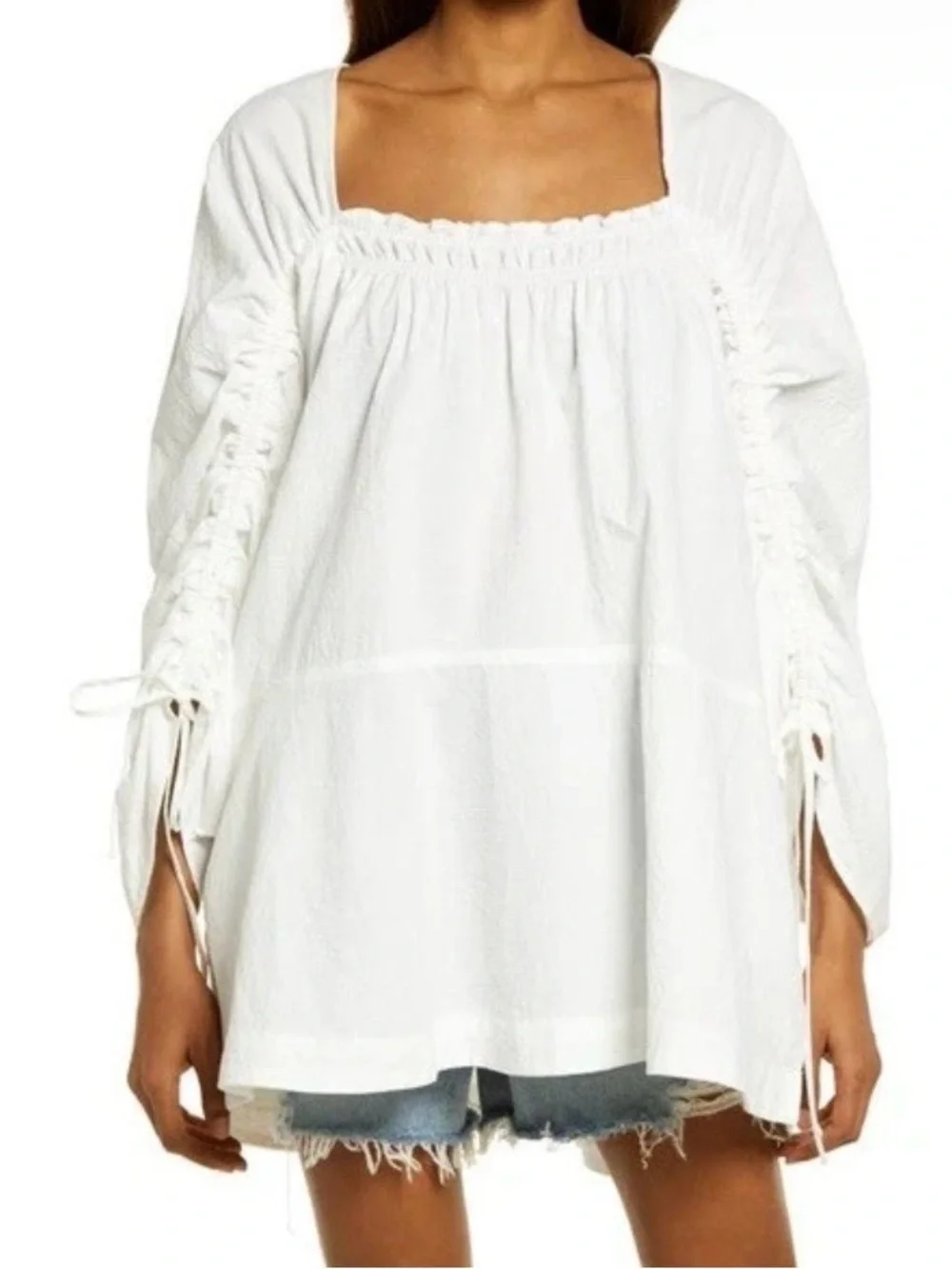 Free People Ivory Smocked Peasant Tunic